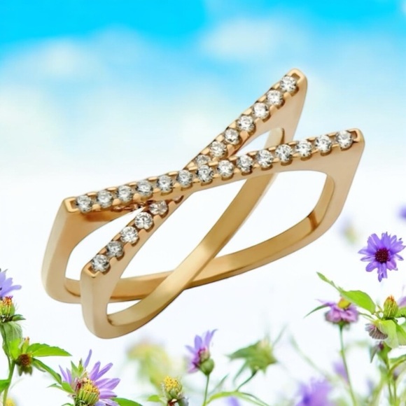 NWOT STERLING SILVER SPLIT-DOUBLE-SHANK X RING WITH CZ - Picture 14 of 15